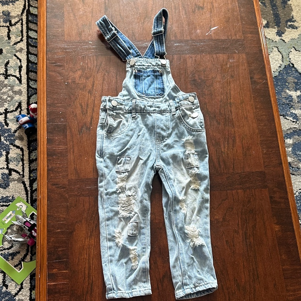 Kids Distressed Denim Overalls
